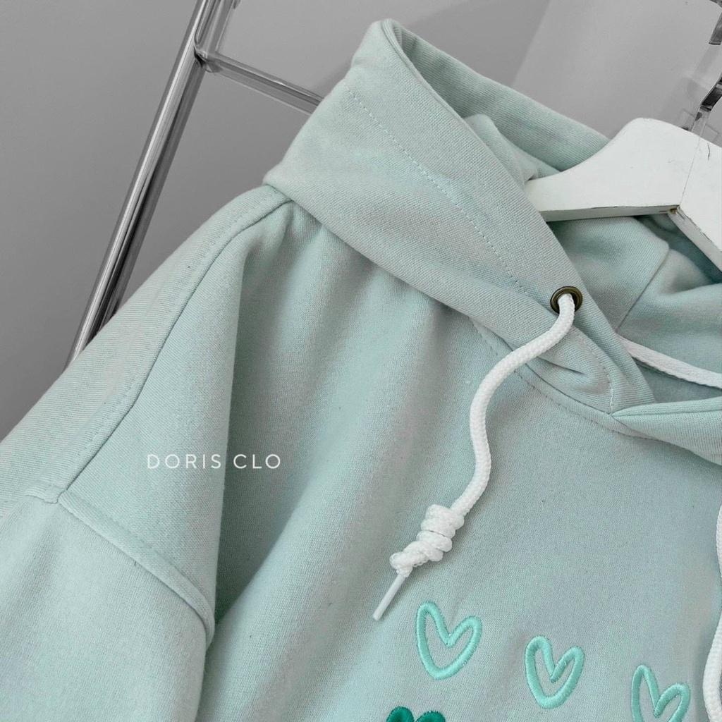 Áo Khoác Hoodie Nữ Logo Thêu Trái Tim Vải Nỉ Cao Cấp Phối Nón 2 Lớp Che Nắng Cách Nhiệt Phong Cách Ulzzang Cá Tính Siêu