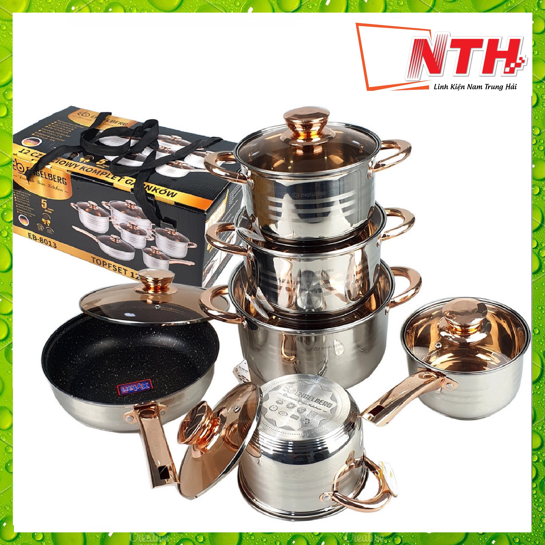 Bộ Nồi Đức 6 Món 12 Chi Tiết Đáy Từ 5 Lớp Vung Kính Cao Cấp
