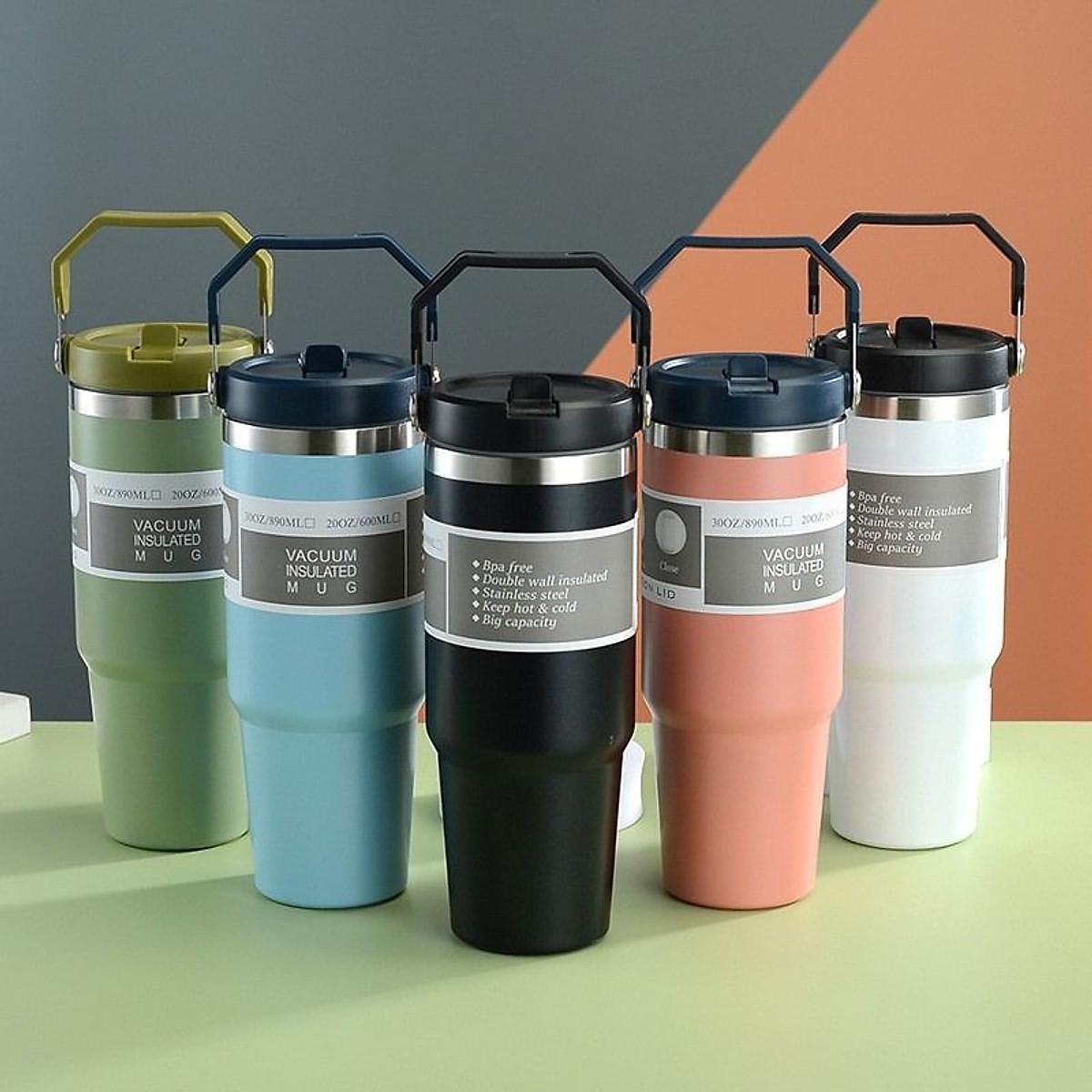 Ly Giữ Nhiệt Cốc Giữ Nhiệt Kèm Ống Hút 900ml Nắp Dạng Xoay, Bình Nước Giữ Nhiệt 900ml