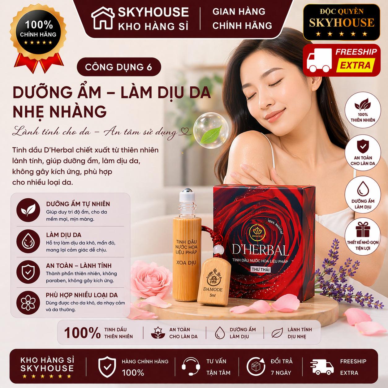 Tinh dầu nước hoa thư thái trị liệu DHERBAL độc quyền DAMODE chai 5ml tinh dầu nước hoa giảm stress chính hãng