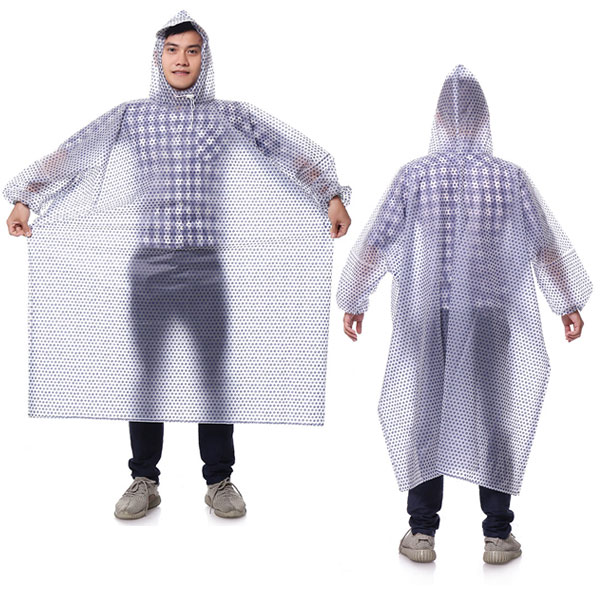 Áo Mưa Bít 1m4 Nhựa Dẻo Trong Suốt Bi Màu