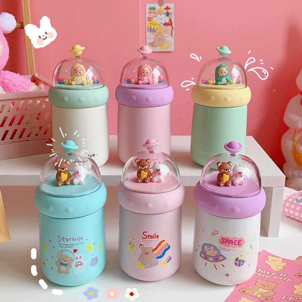 Ins Hoạt Hình Dễ Thương Kawaii Bình Giữ Nhiệt Thép Không Gỉ 304 Gấu Khủng Long Kid Sinh Viên Cách Nhiệt Tumbler 350Ml Chân Không Bình