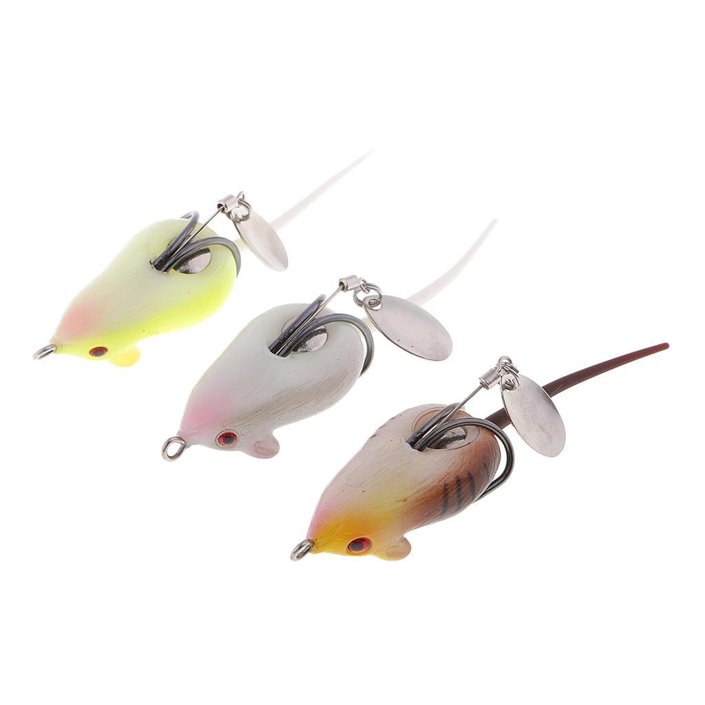 3pcs Long Tail Mouse Fishing Lures 3D Artificial Rat Lures Weedless Lures Mice Baits for Bass, Perch, Snakehead