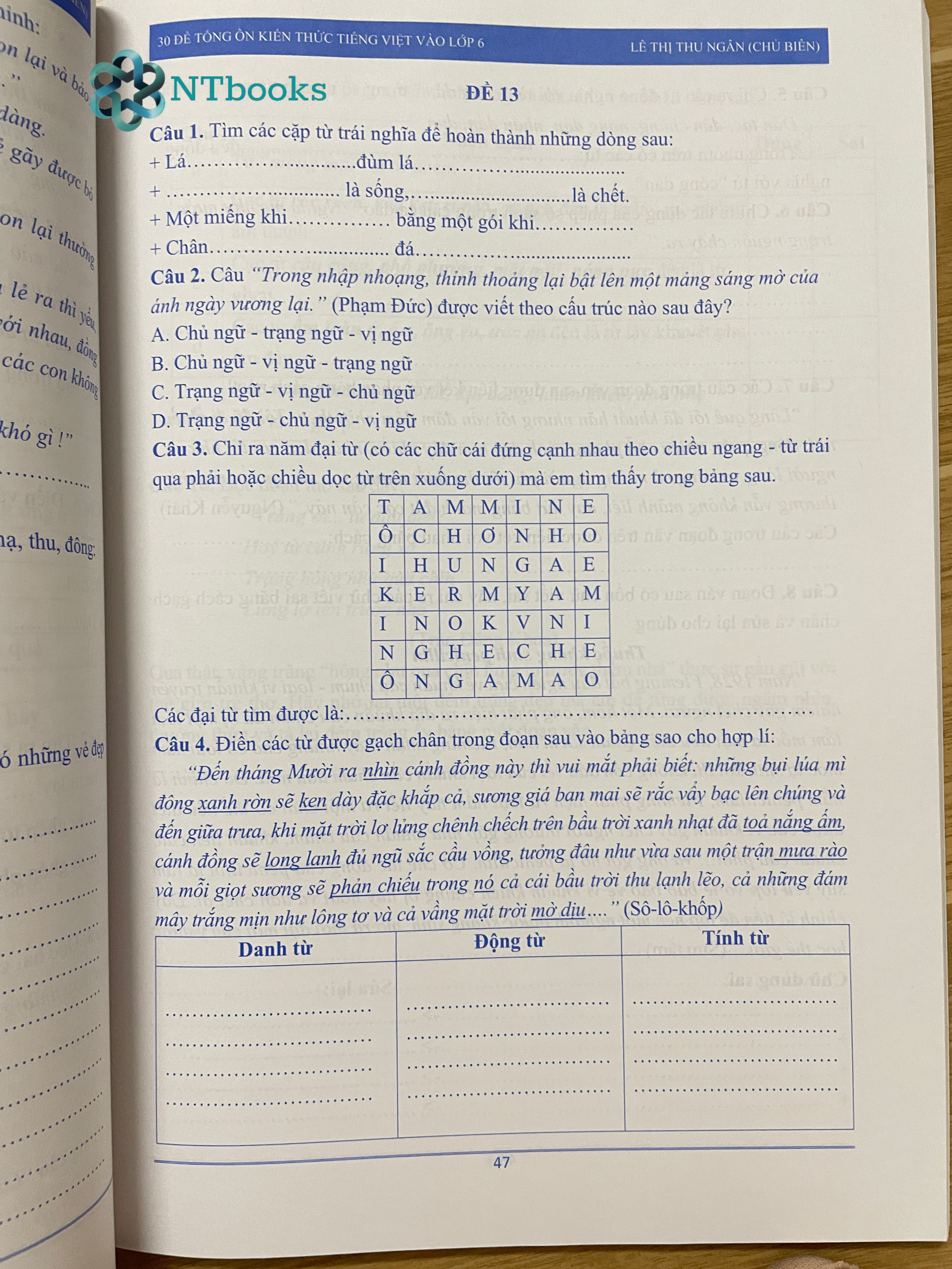 Sách 30 Đề tổng ôn kiến thức Tiếng Việt vào Lớp 6