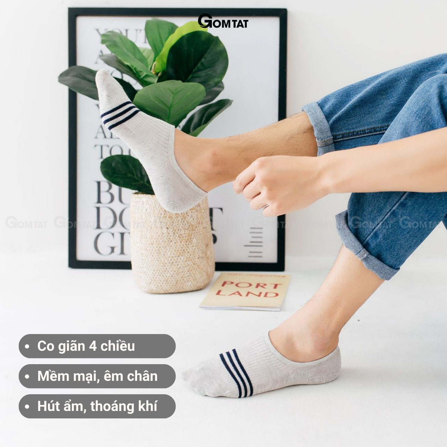 Vớ Lười Nam Mẫu 3 Sọc Ngang, Tất nam đi Giày Lười cotton có đệm cao su chống tuột FIVE-LUOI-SOCNGANG