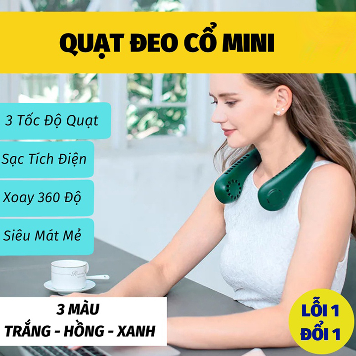 Quạt Tích Điện Đeo Cổ Không Cánh USB Mini Tiện Lợi Parrot , Thời Trang, Dáng Thể Thao 3 Tốc Độ Gió Dung Lượng Pin Lớn Sử Dụng 3-6 Giờ