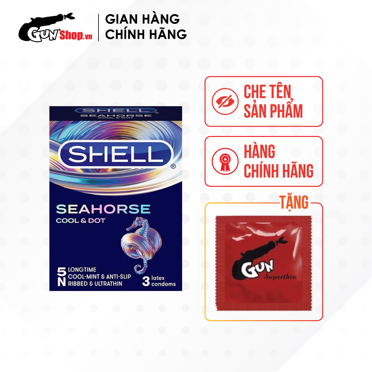 Bao cao su Shell Seahorse - Kéo dài thời gian kèm 1 chiếc BCS Gun Super Thin