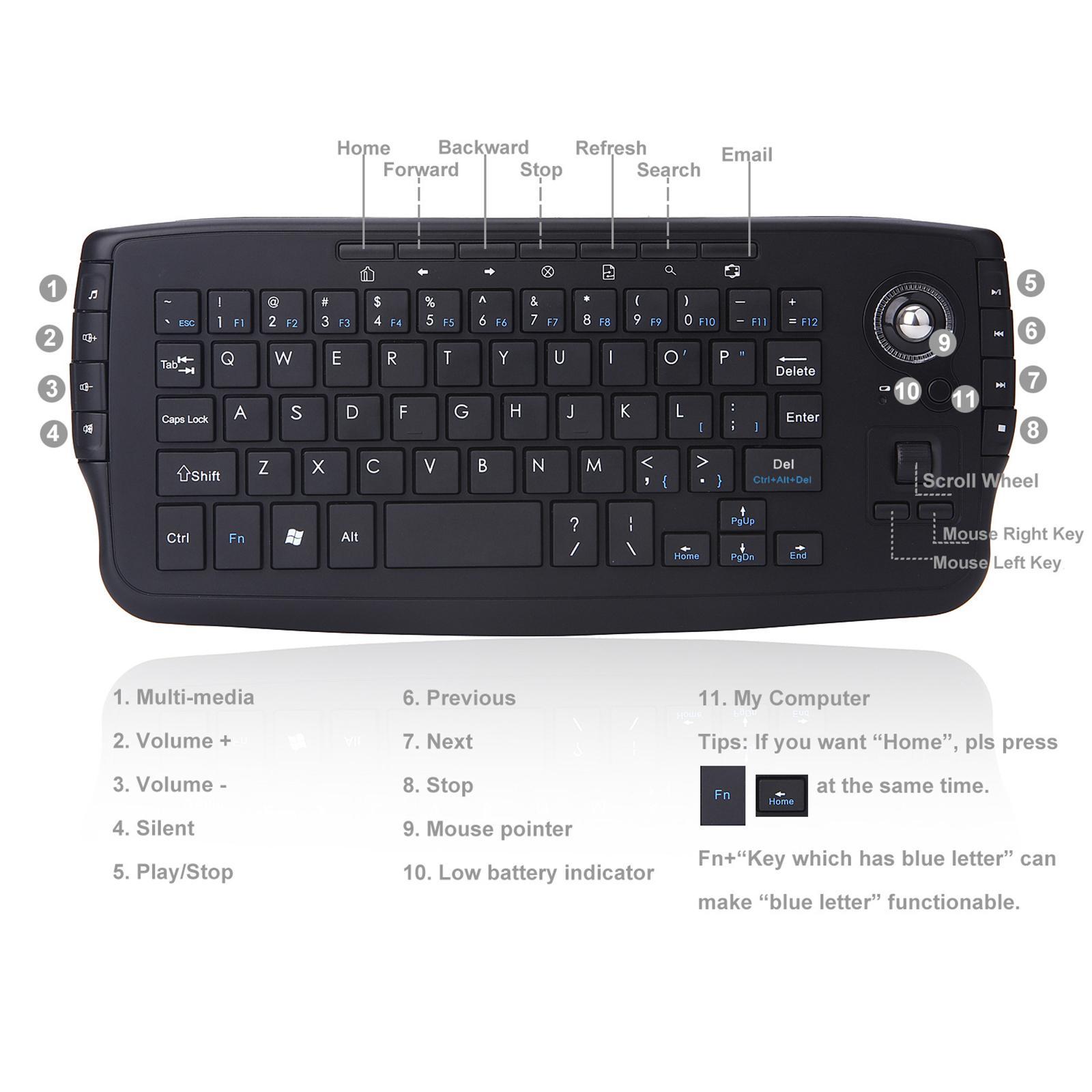 Portable Mini Keyboard and Trackball Mouse .4GHz for PC Laptop