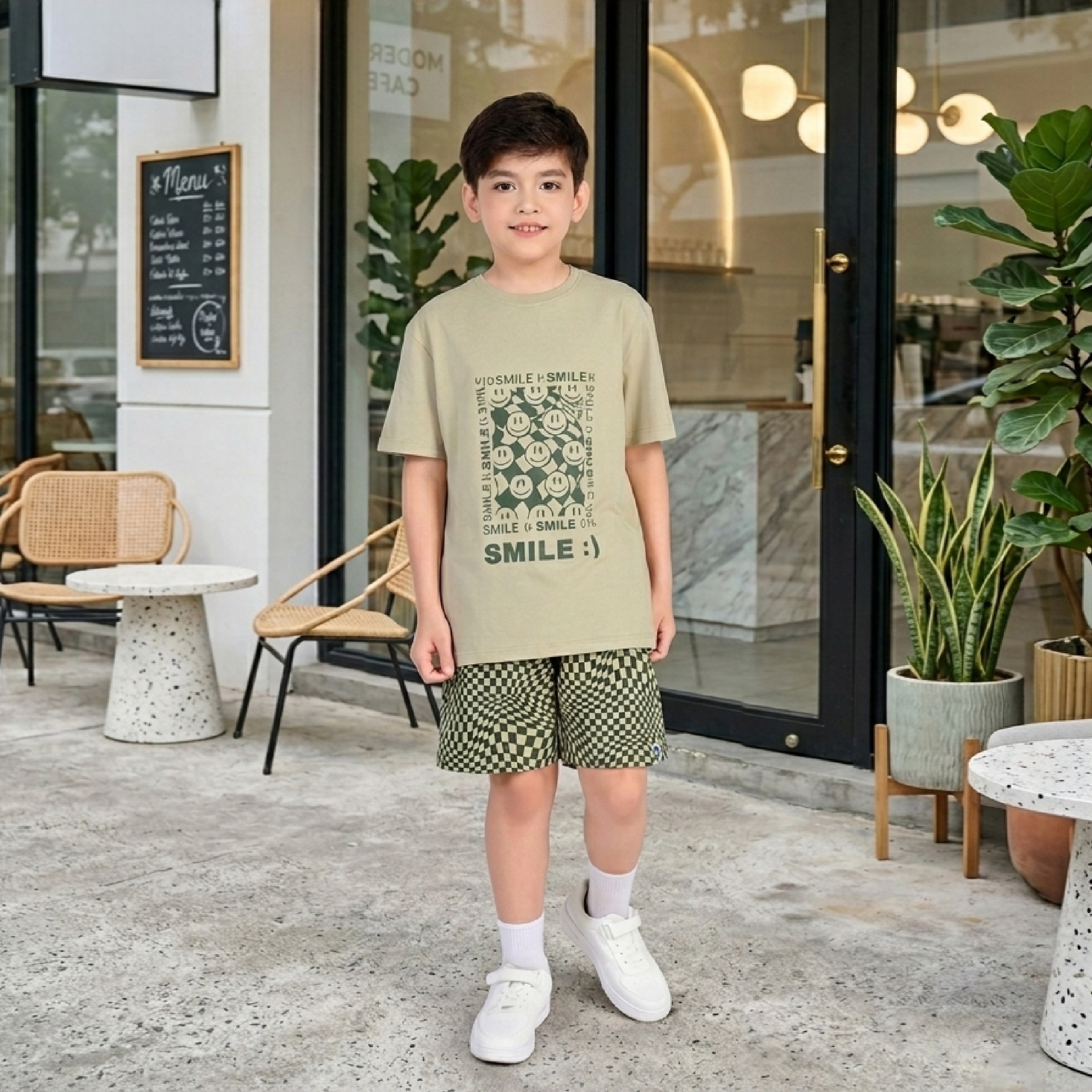 Bộ đồ hè bé trai Bigfox Miss Meow cộc tay size đại mặc nhà vải cotton cho trẻ em nam 3-11 tuổi 30kg