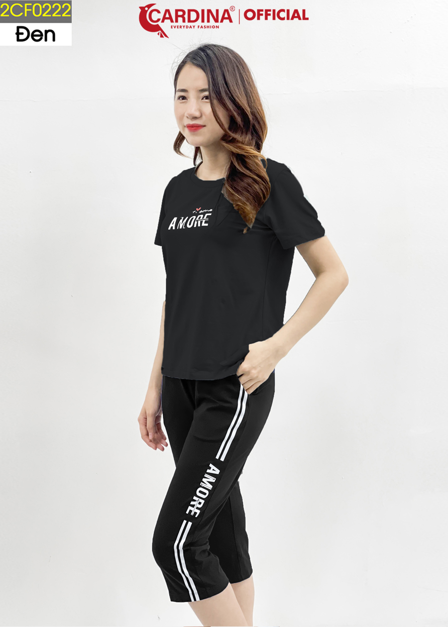 Đồ Bộ Nữ CARDINA Chất Cotton Cao Cấp Kiểu Dáng Thể Thao Bộ Mặc Nhà Áo Cộc Tay In chữ Quần Lửng 2CF02