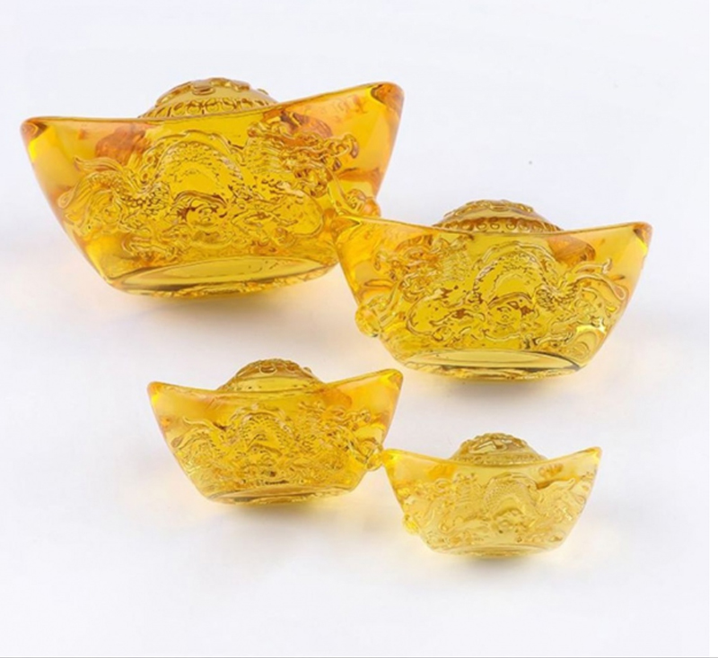 Thỏi vàng lưu ly 5cm chạm rồng phong thủy Thần Tài may mắn