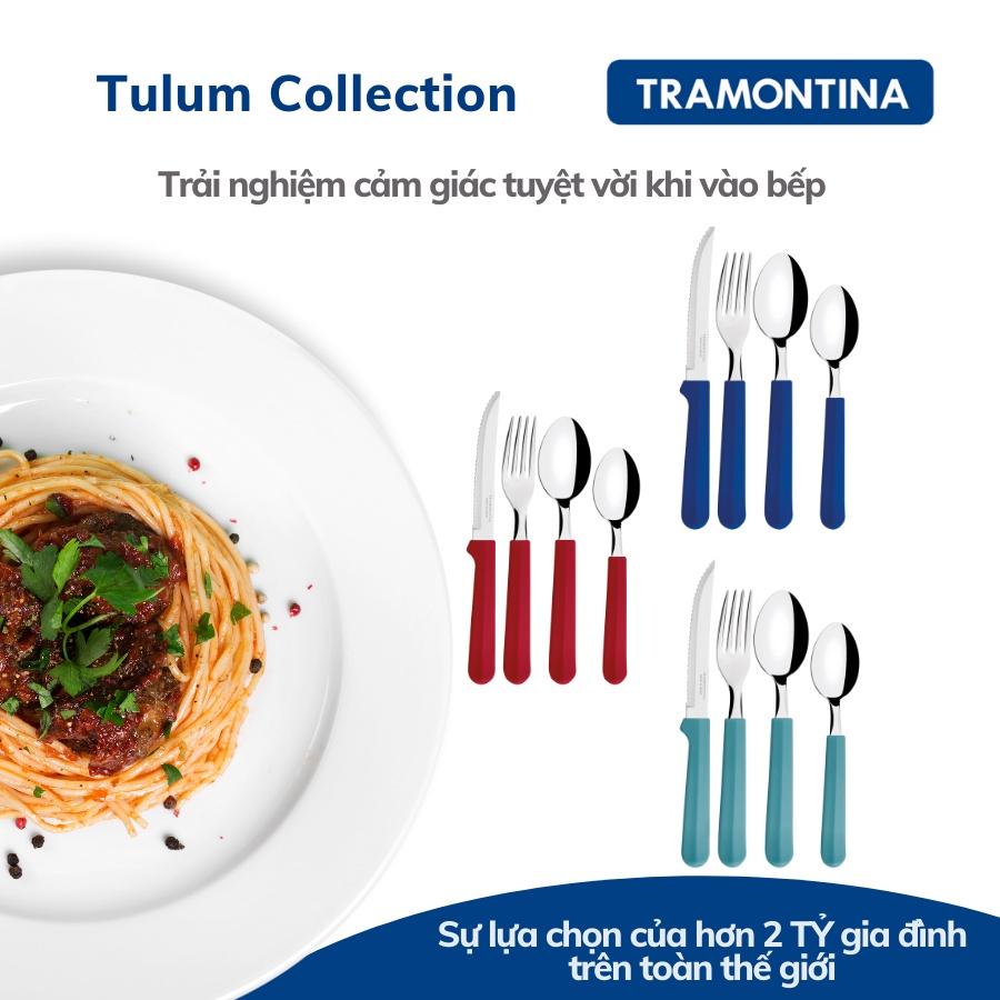 Bộ dao dĩa ăn bít tết Tramontina TULUM TRA23299.183 25 món kèm khay cán nhựa PP cao cấp 3 màu nhập khẩu chính hãng Brazi