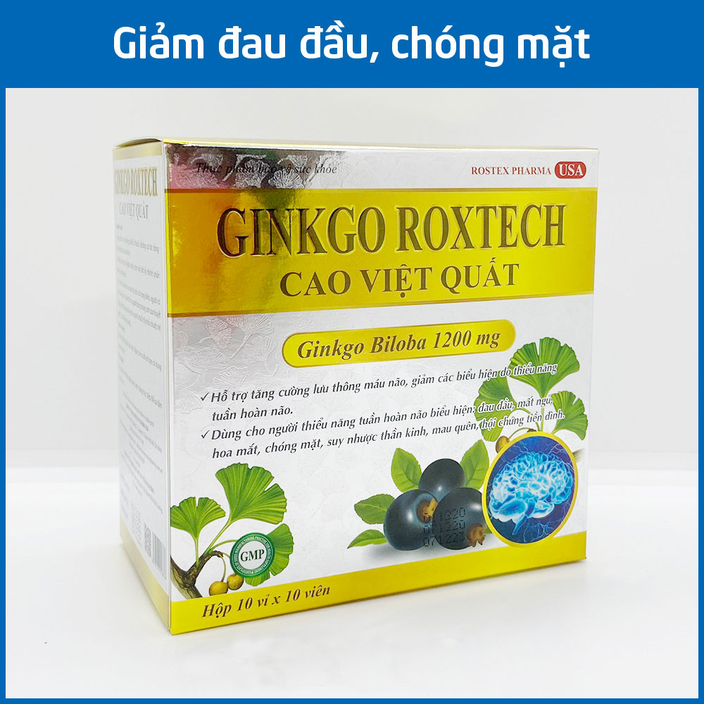 Hoạt huyết dưỡng não Ginkgo Roxtech 1200mg Cao Việt Quất giảm đau đầu, hoa mắt, chóng mặt - Hộp 100 viên