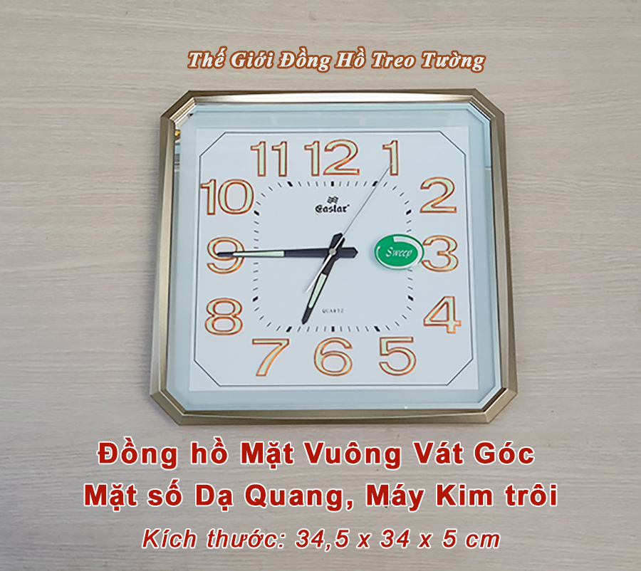 Đồng hồ Eastar  Vuông vát góc, Máy kim trôi, có Dạ quang (*)