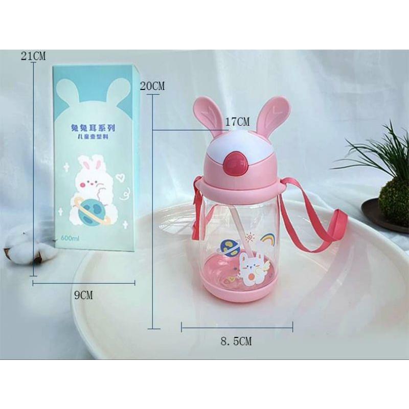 BÌNH NƯỚC TAI THỎ CHO BÉ CHẤT LIỆU NHỰA KHÔNG GIỮ NHIỆT CÓ NẮP GÀI ỐNG HÚT NHỰA DẺO