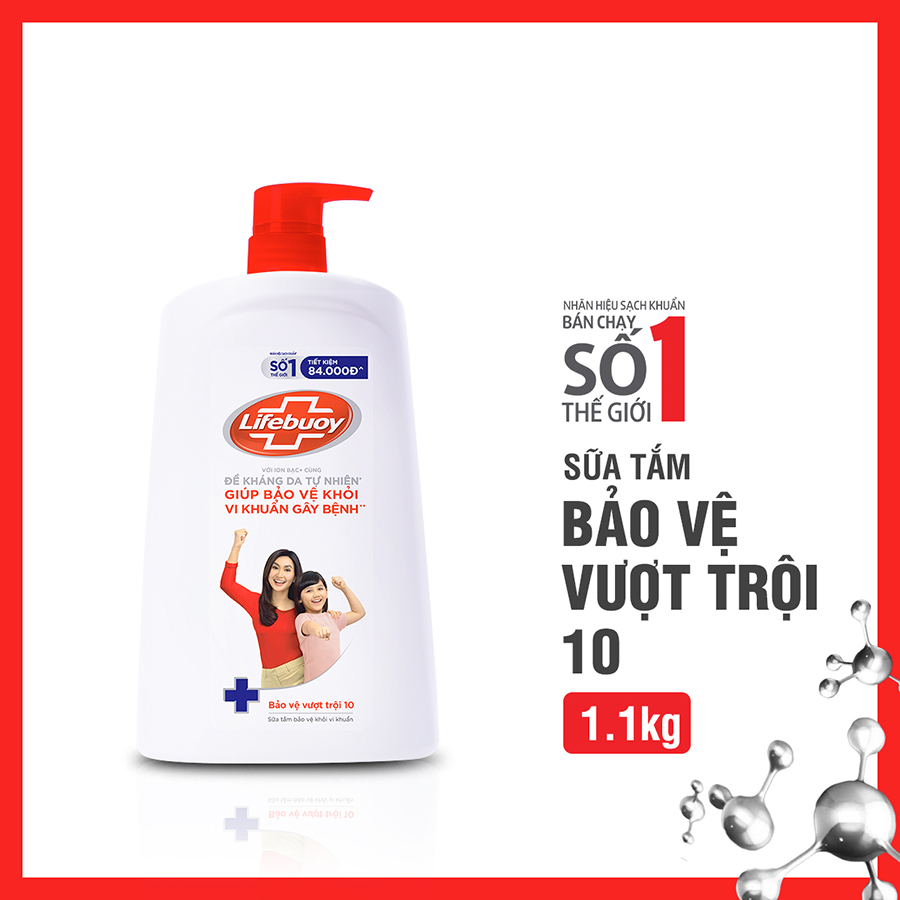 Sữa Tắm Lifebuoy Sạch Khuẩn Bảo Vệ Vượt Trội Mạnh Mẽ Chứa Ion Bạc+ Hỗ Trợ Cùng Đề Kháng Da Tự Nhiên Chai 1000G