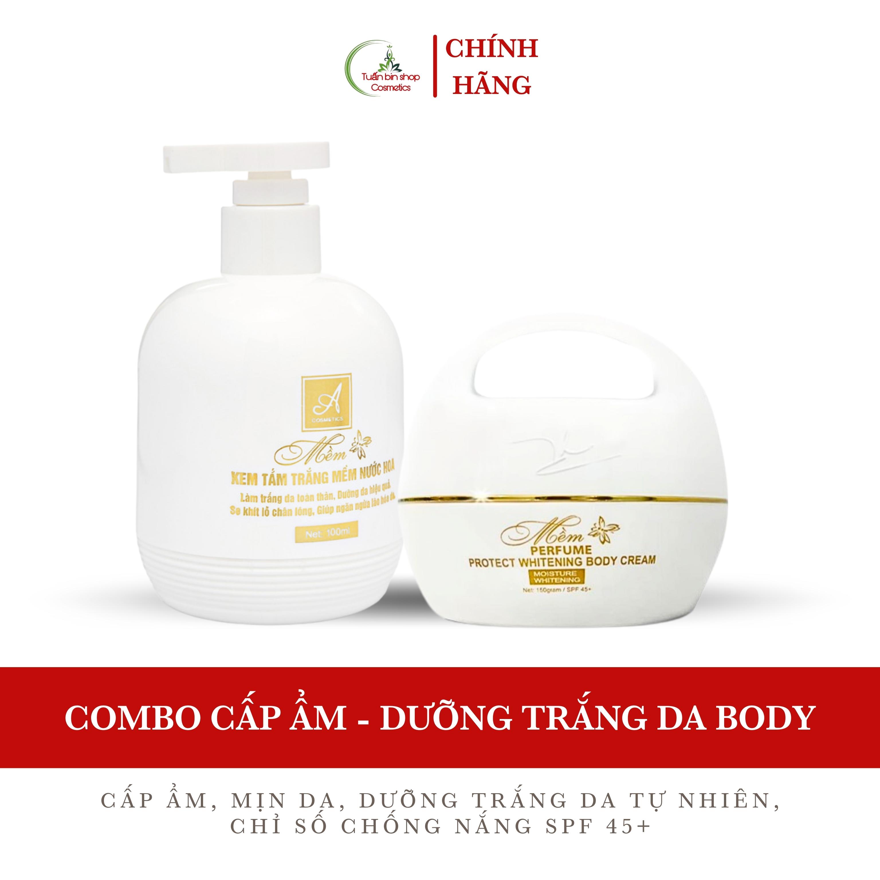 Combo Kem body mềm Acosmetics và tắm trắng mềm nước hoa, dưỡng trắng da toàn thân 250g