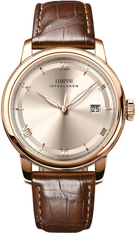 Đồng hồ nam chính hãng Lobinni L14003-1 Kính sapphire chống xước,Chống nước 50m,bảo hành 24 tháng,Máy cơ(Automatic,dây da nâu xịn,máy lộ cơ vỏ vàng