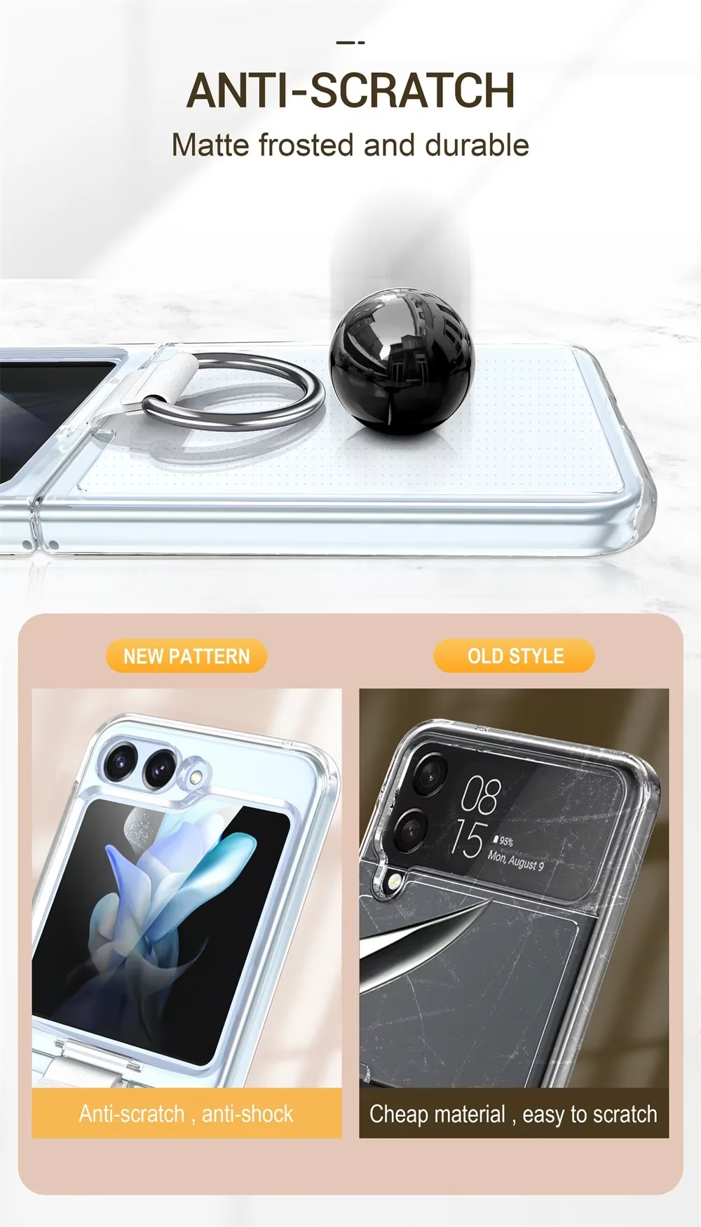 Ốp lưng chống sốc trong suốt kèm iring cho Samsung Galaxy Z Flip 5 hiệu Likgus Cover Ring - hàng nhập khẩu