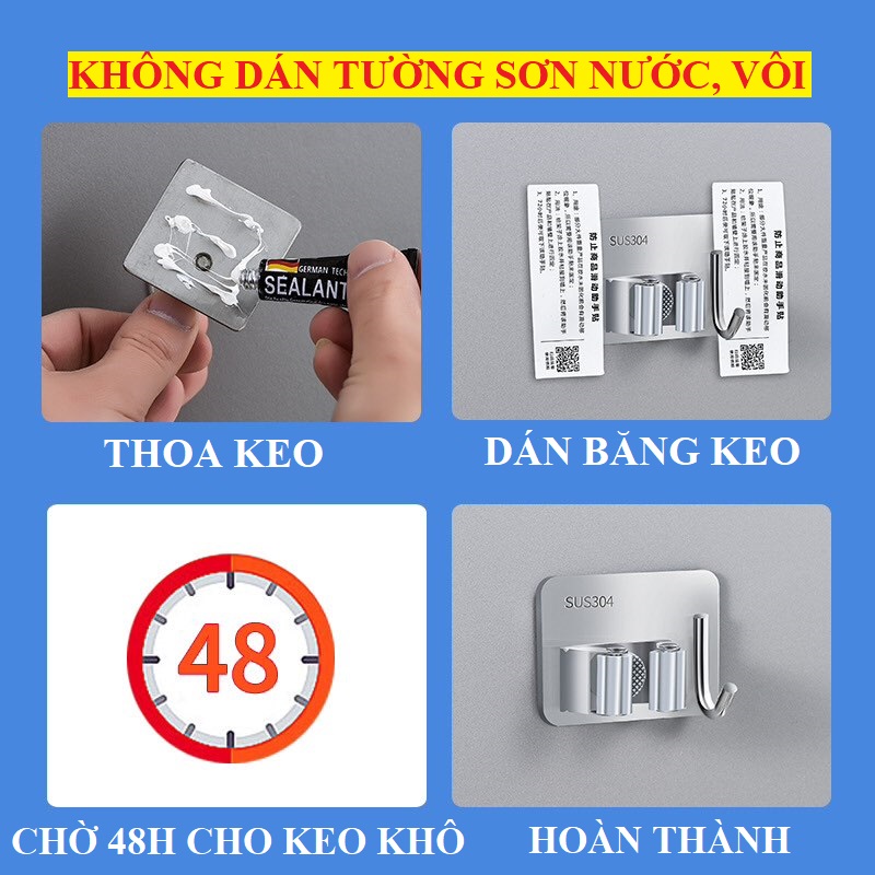 [INOX 304] Móc Treo Cây Lau Nhà, Móc Treo Chổi, Vòi Hoa Sen, Cọ Chà Toilet...Móc Dán Tường Không Cần Khoan