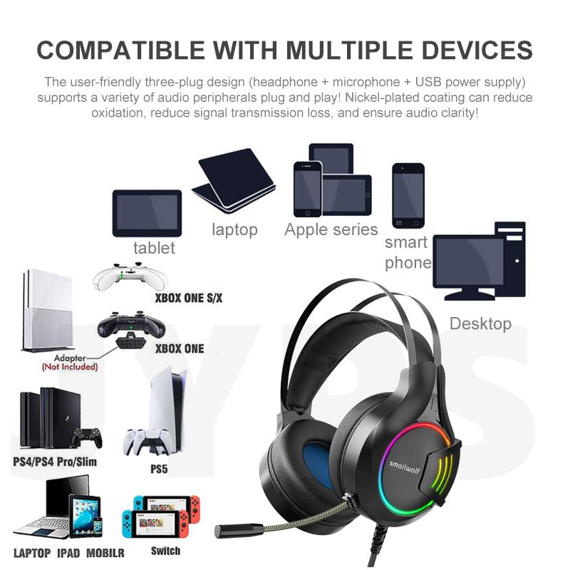 Jack Cắm USB Esporte Tai Nghe Có Mic Cho PS4 PC Playstation 5 LED RGB 7.1 Bass Tai Nghe Game Thủ Máy Tính Tai Nghe Nhét Tai Có Dây