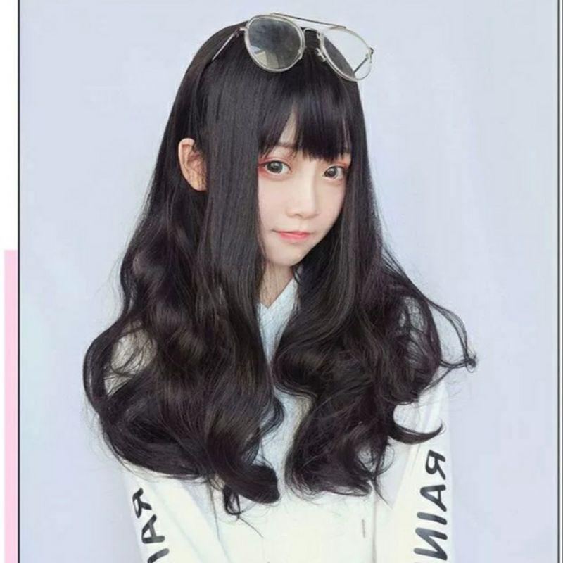 Wig teen/lolita/cosplay đen xoăn 1574 - nguyên đầu nữ tính