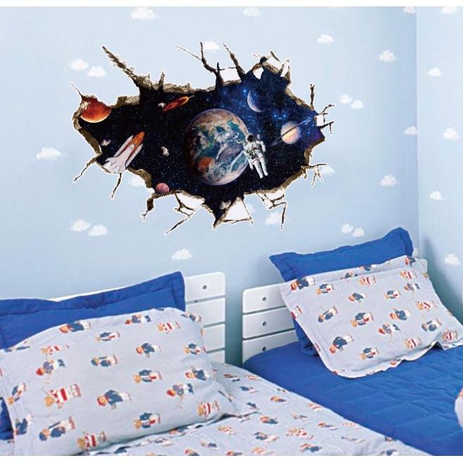 Decal trang trí Vết nứt tường hình Vũ trụ