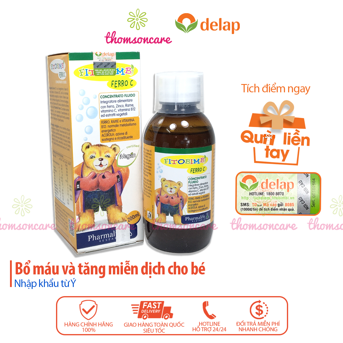 Siro Ferro C Bimbi - Bổ sung sắt, vitaminC, kẽm cho bé -  Của Fitobimbi, nhập khẩu từ Ý