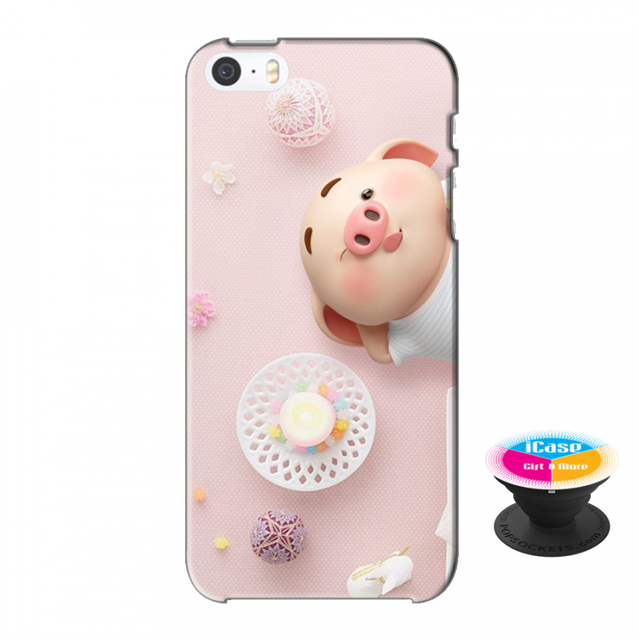 Ốp lưng nhựa dẻo dành cho iPhone SE in hình Heo Con Dễ Thương - Tặng Popsocket in logo iCase - Hàng Chính Hãng