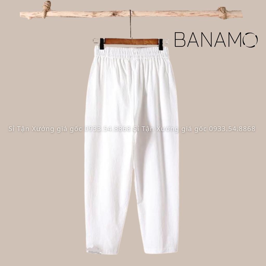 Quần đũi nữ cạp chun Banamo quần baggy đũi lưng thun chất đũi nhẹ mát đen trắng kem xanh than rêu nâu vàng 823