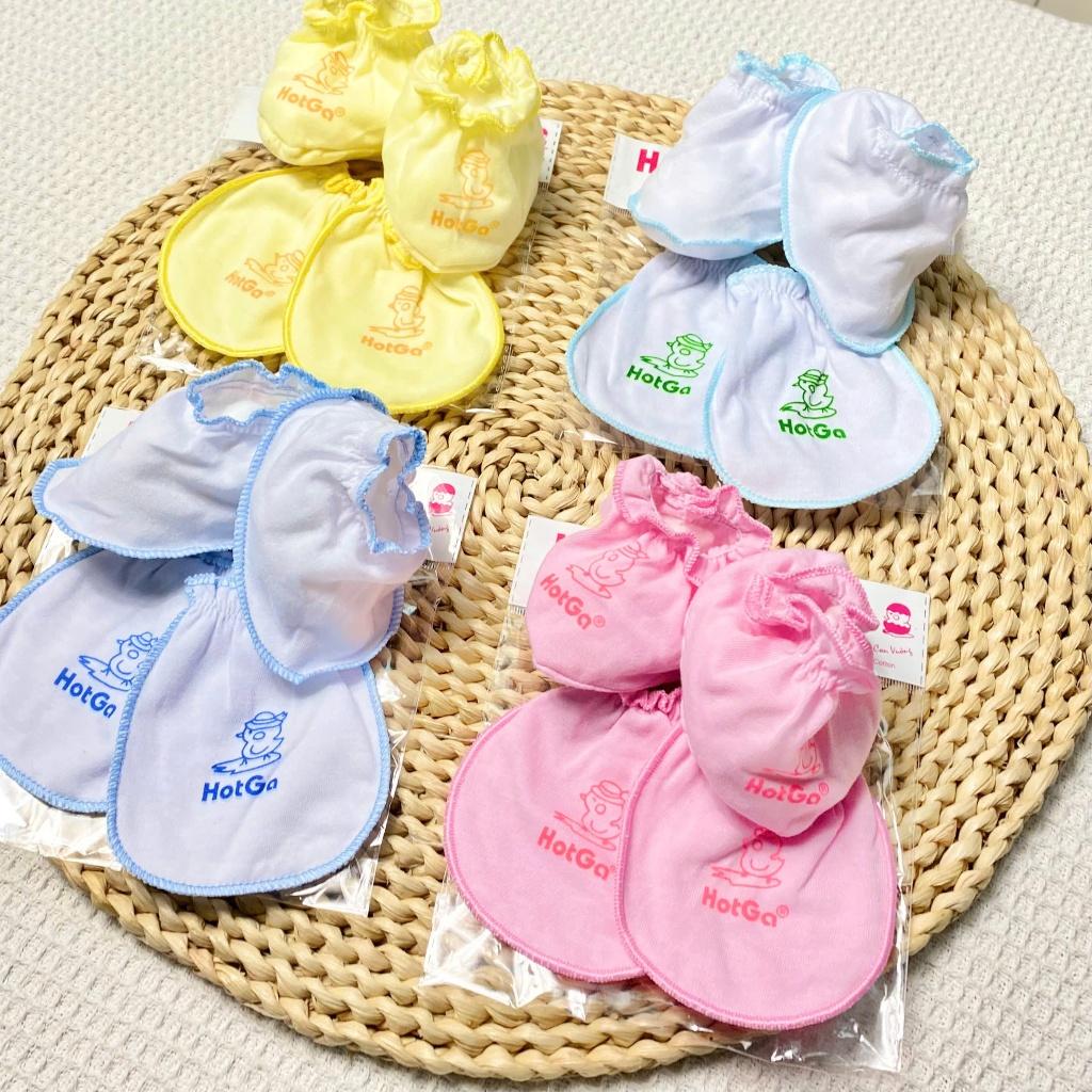 Set Bao Tay Bao Chân Sơ Sinh Cotton Viền Thun Mềm Cho Bé - HotGa - Màu Xanh Ngọc, Màu Xanh Ngọc