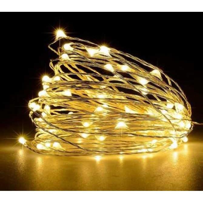 Đèn dây kẽm dùng pin 10m 100 led vàng