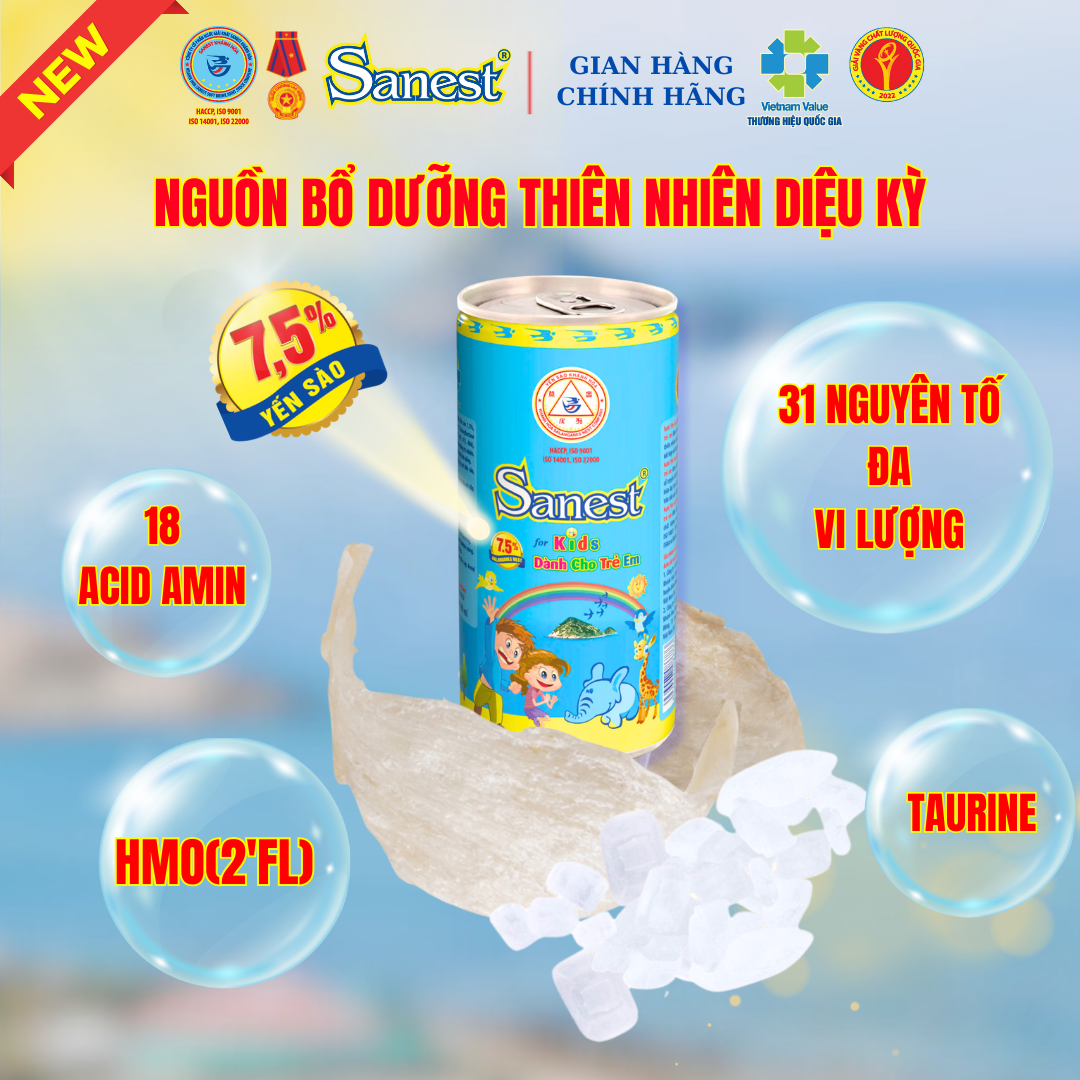 NEW  [ Hộp 6 lon  ] Nước Yến sào Khánh Hòa Sanest Trẻ Em.