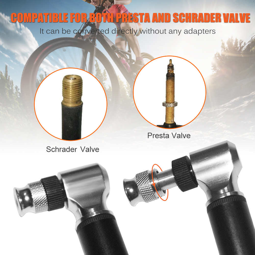 Ống Bơm Hơi Xe Đạp Mini 300PSI Áp Suất Cao Cho Van Presta Và Schrader