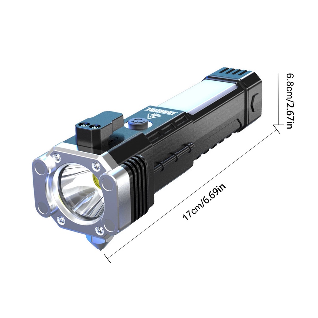 Đèn pin siêu sáng có Búa 4 Trong 1 đa chức năng búa thoát hiểm khẩn cấp, chống nước siêu bền