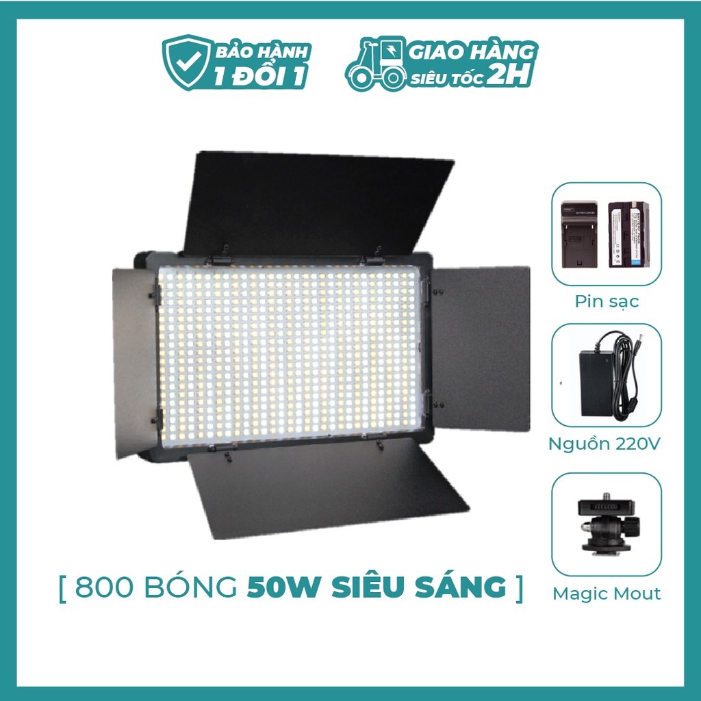 Đèn studio LED U800+ Hỗ trợ studio chụp ảnh, quay phim, livestream - Kèm chân đèn 2m1- Có sẵn 2 viên pin