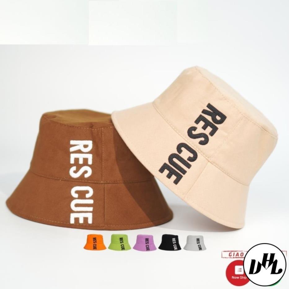 Mũ bucket ️Nón tai bèo vành tròn thêu chữ Rescue chất kaki Ulzzang form unisex nam nữ N13