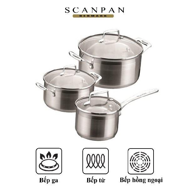 (Ảnh thật) Bộ 3 nồi inox châu Âu Scanpan Impact 71000301, đúc đáy 3 lớp dày, bắt từ nhanh, truyền nhiệt đều, bền đẹp