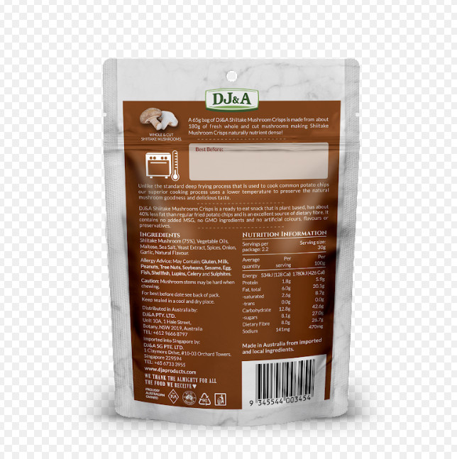 Hỗn hợp nấm sấy giòn DJ&A 65g - DJ&A Shiitake, Oyster & Nameko Mixed Mushroom Crisps