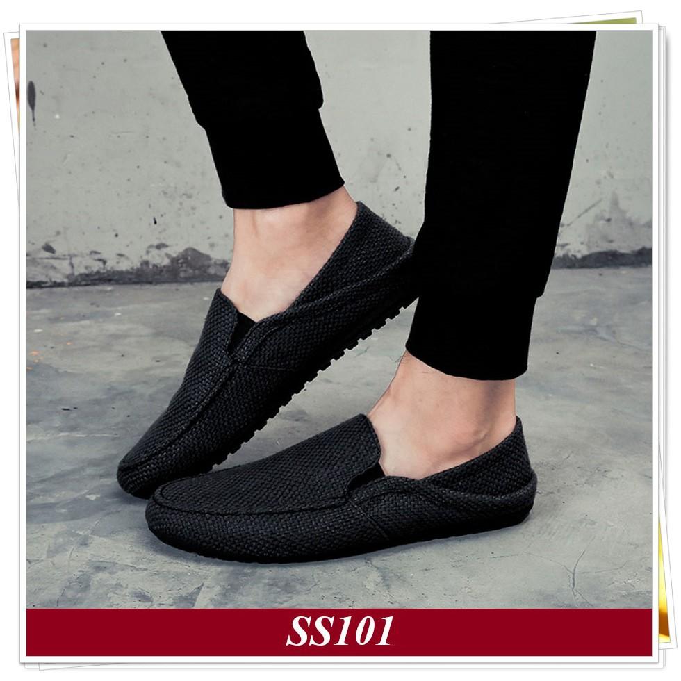 Giày lười nam Giày Nam Shop giày nam Giày đẹp Giày Vải Full Black SS101