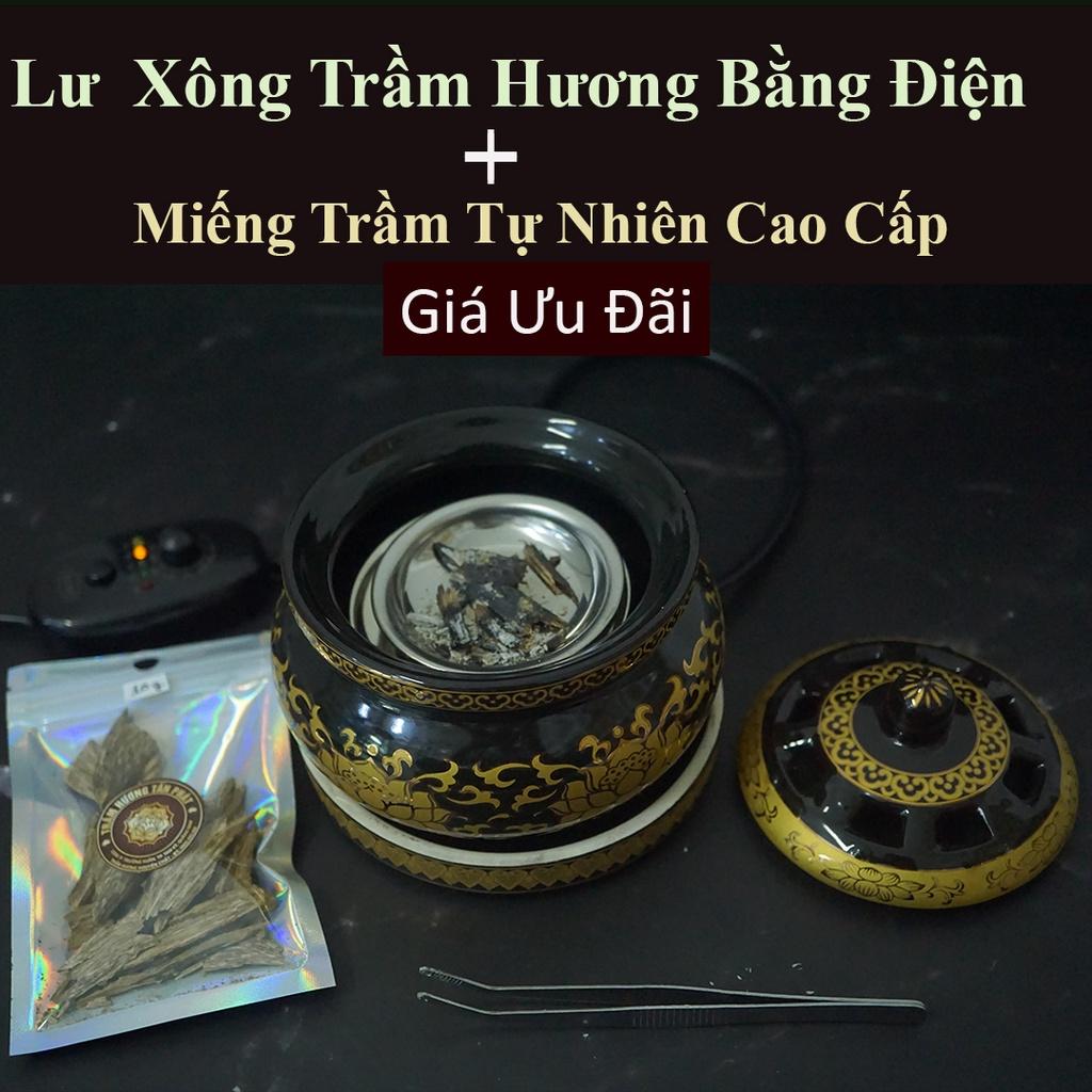 Lư Xông Trầm Hương bằng điện – Màu Vàng đen siêu Sang – Xông Bột, Miếng Trầm