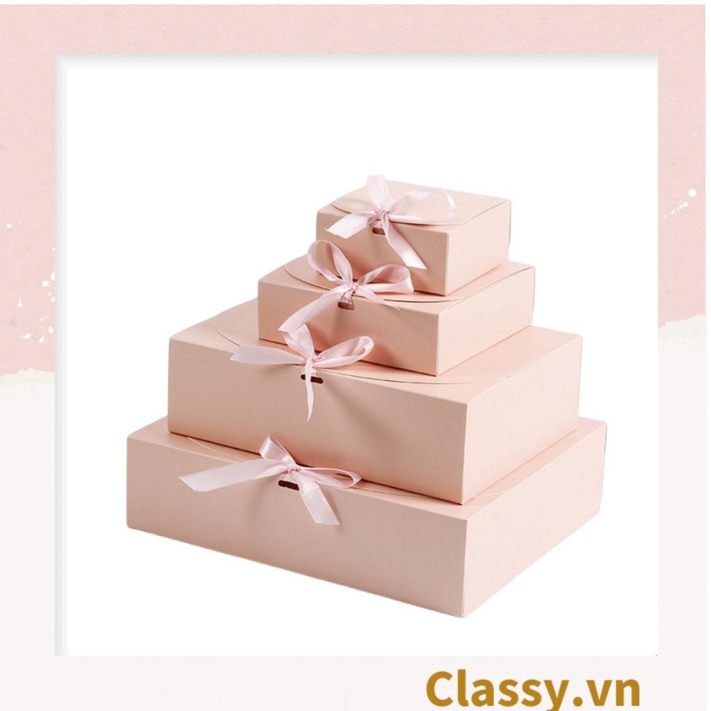 Hộp giấy đựng bánh tráng miệng, bánh kẹo, quà tặng thắt dây Ruy băng Classy tự gấp Q628