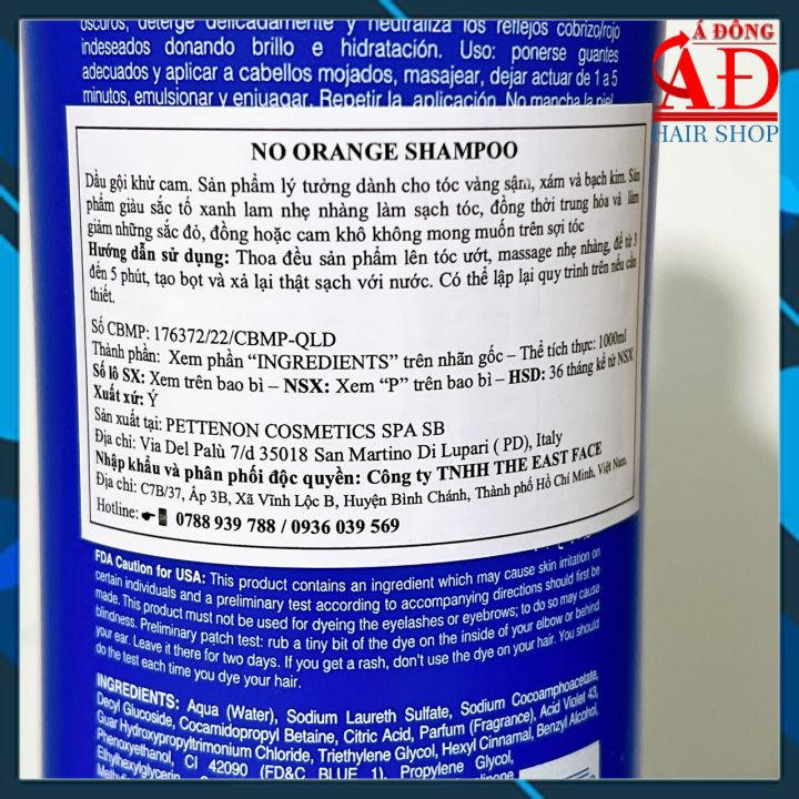 Dầu gội khử ánh cam Fanola Anti-Orange shampoo cho tóc nhuộm tone lạnh, màu rêu Italy 1000ml