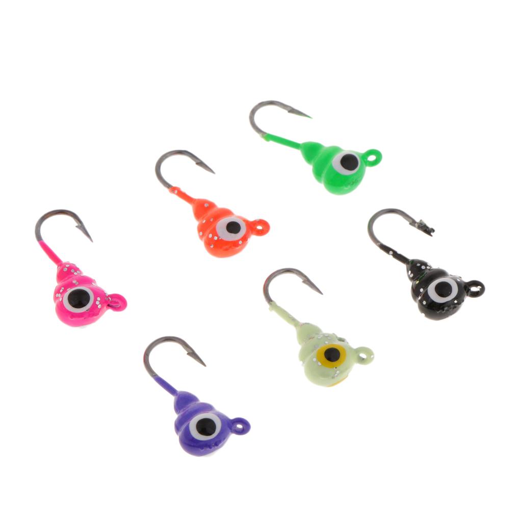 6x Ice Fishing Jigs Tungsten Glow Jig Winter Jigging Lures   Hooks Bait