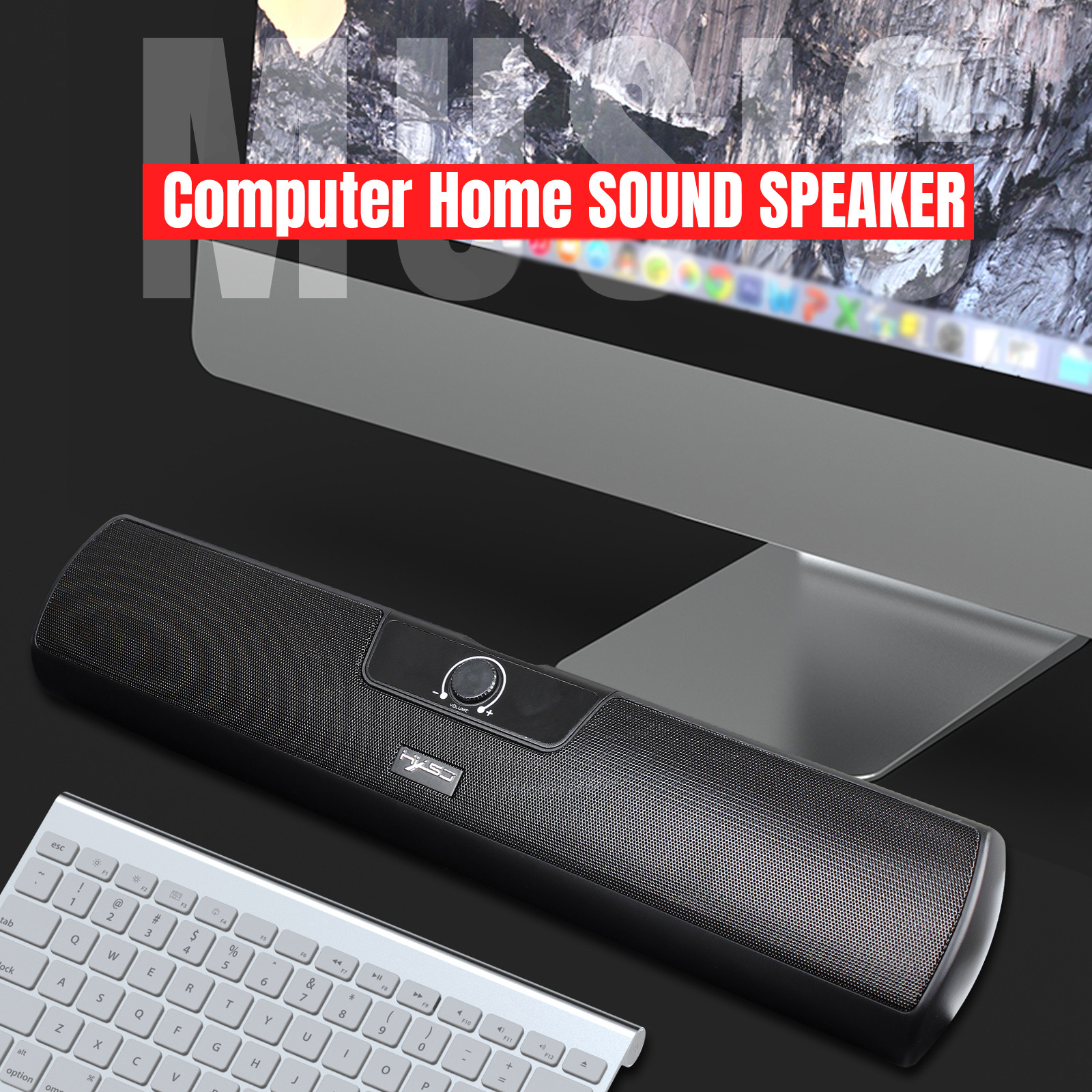 HXSJ Q3 3.5mm Wired Computer Speaker 10W Soundbar Home Theater PC Sound Bar Volume Control USB Powered for TV Laptop