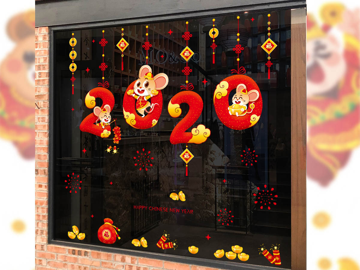 Decal trang trí tết-chữ 2020 treo tết