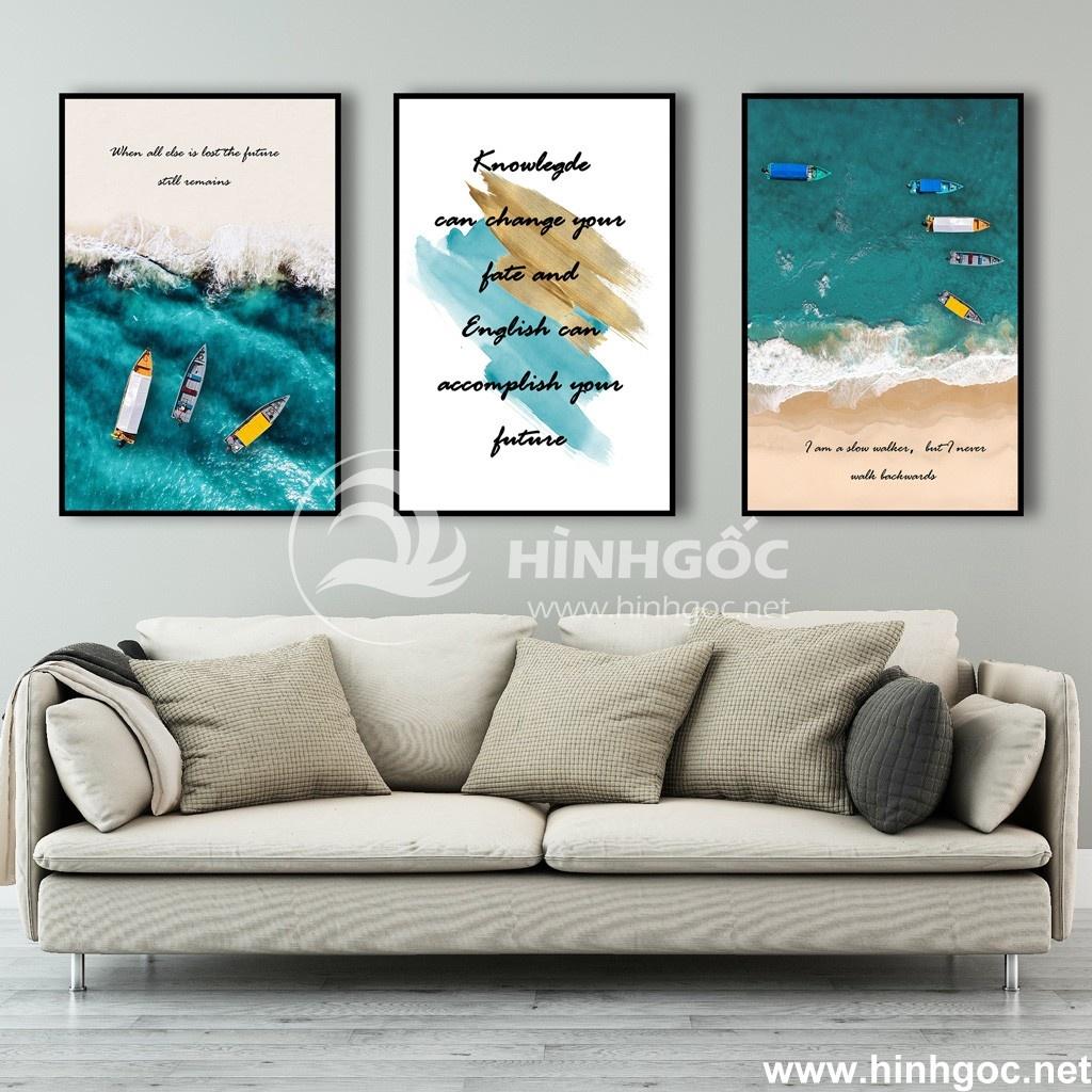 Tranh treo tường 3 bức trang trí phòng khách khung Canvas phong cảnh đẹp nghệ thuật Decor số hóa nhà cửa hiện đại HĐ294