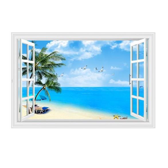 Decal trang trí cửa sổ 3D cảnh biển size 60x90cm