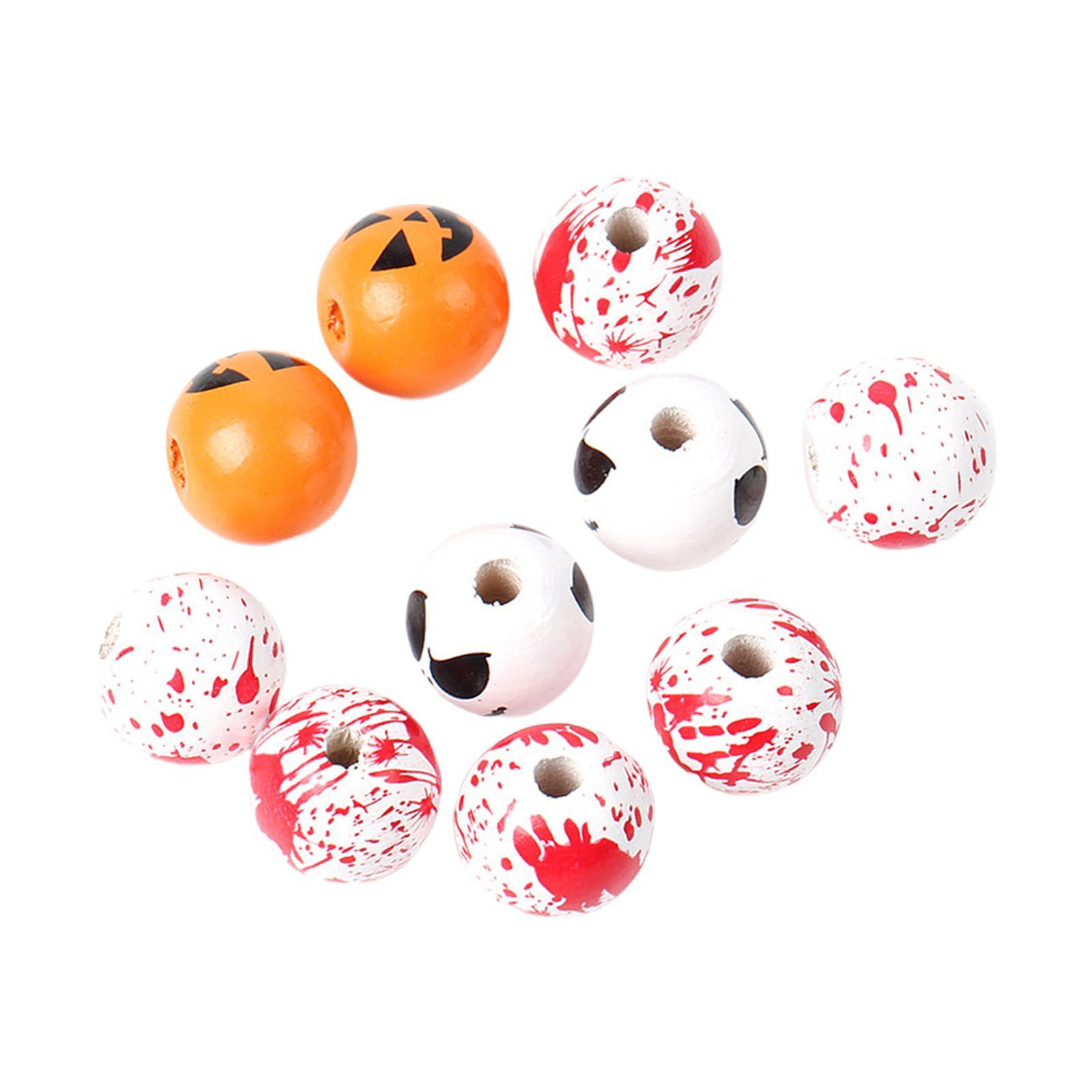 10x Halloween Wooden Beads DIY Crafts Round Loose Spacer Beads with Holes