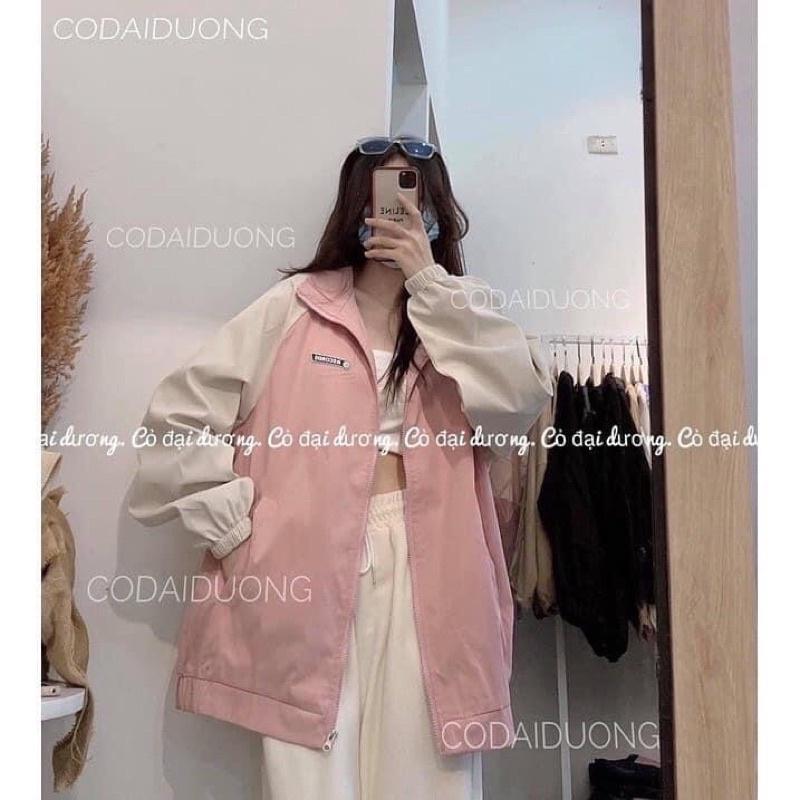 Áo Khoác dù 2 lớp không nón phối tay thêu logo unisex ulzang nam nữ